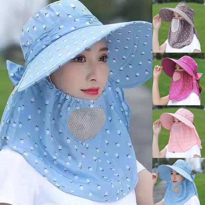 Women UV Protector Cap Breathable Big Brim Outdoor Sun Hat with Face