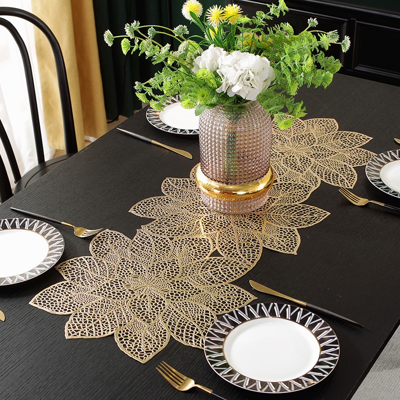 Table Runner 4 Seaters with Placemat Pvc Hollow out Heat Insulation for ...
