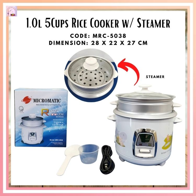 Micromatic MRC5038 1.0Liters 5cups Rice Cooker with Steamer Shopee
