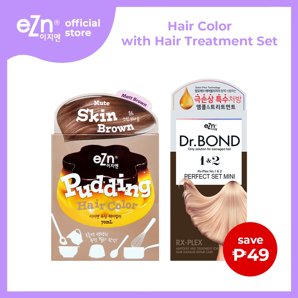 eZn Pudding Hair Color Mute Skin Brown with Hair Treatment Bundle Set