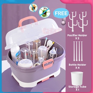 Infant Milk Bottle Storage Box With Cover And Drain Rack, Plastic