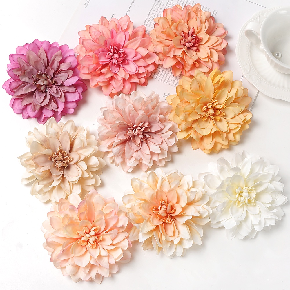 1PC 11CM Big Dahlia Artificial Flowers Heads Silk Rose Fake Flowers for ...