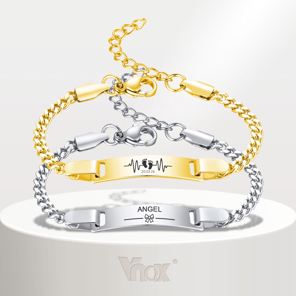 Vnox Personalized Baby Name ID Bracelet Chain,Gold Plated Stainless
