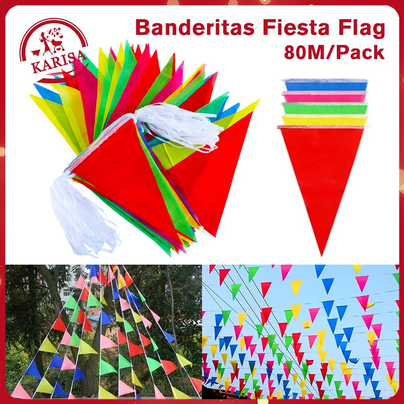 80 Meter Fiesta Flag Multicolor Bunting Triangle Flags Birthday Party ...