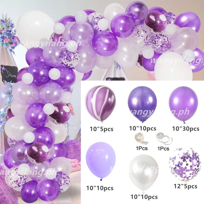 100Pcs/set Dark Purple Balloon Garland Arch Kit Metal Purple Silver ...