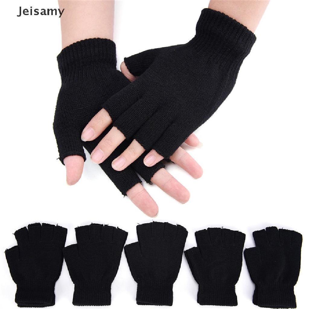 Jei Chic Men Black Knitted Stretch Elastic Warm Half Finger Fingerless Gloves Winter Cod 5829