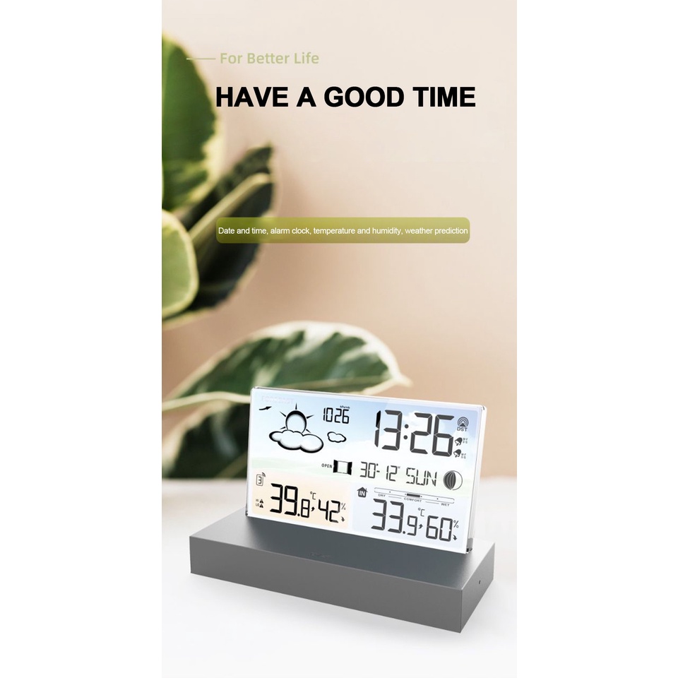 Clear Glass Weather Clock Weather Station Wireless Digital Indoor ...