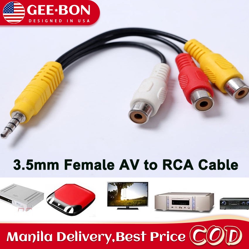 GEEBON Mini AV Male to 3RCA Female M/F Stereo Audio Video AUX Cable