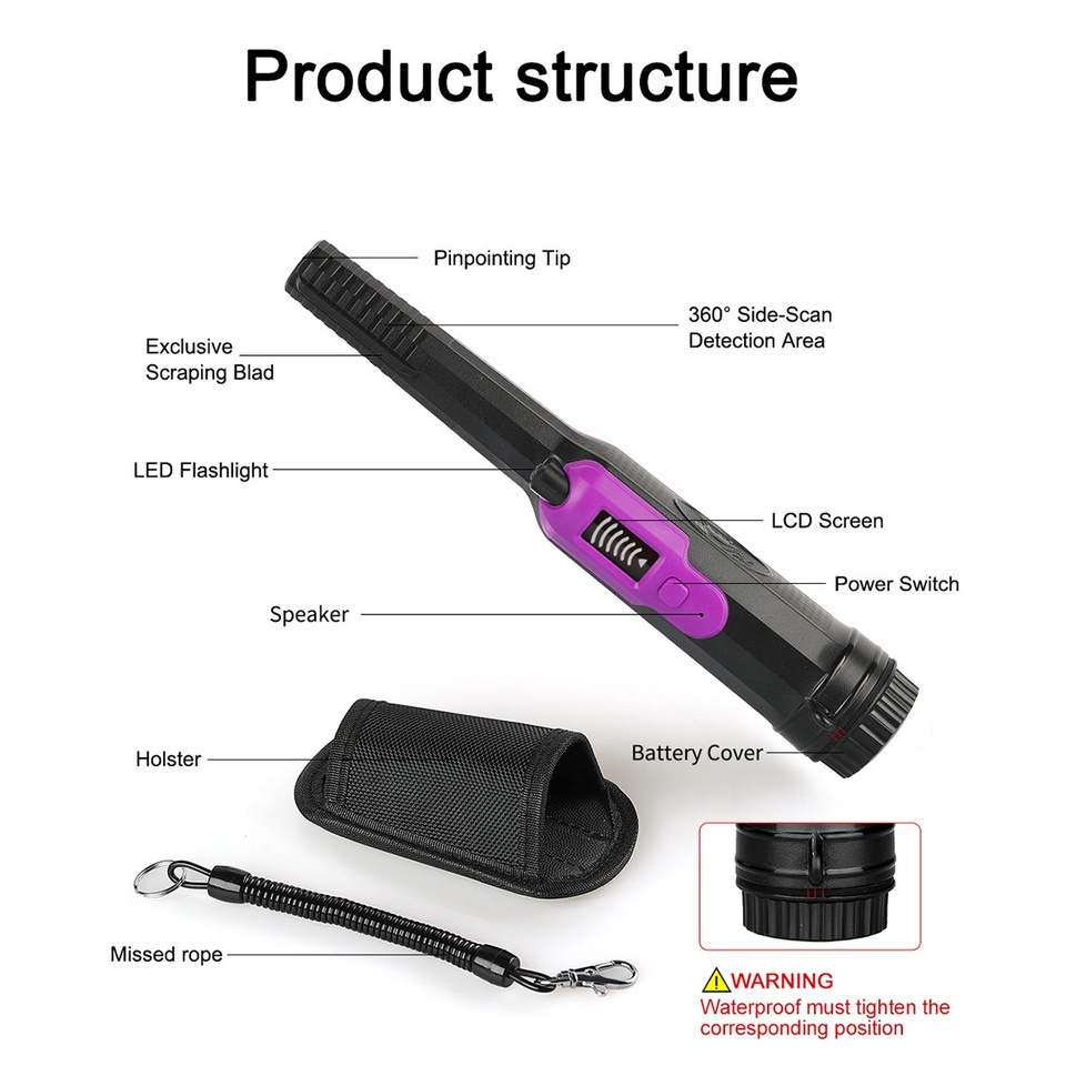 Professional Metal Detector Pointer Pinpoint 360 Degree Side Scan Fully ...