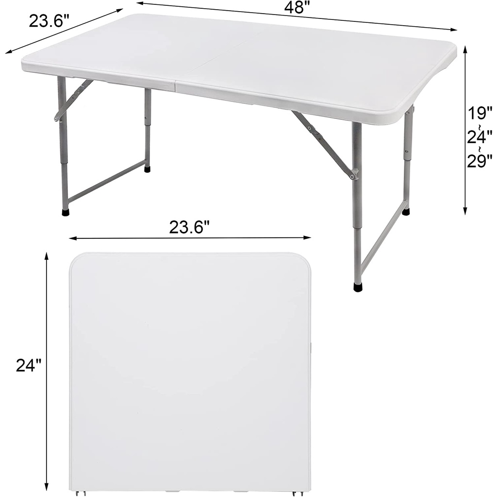 Folding Utility Table 4ft Fold-in-Half Portable Plastic Picnic Party ...