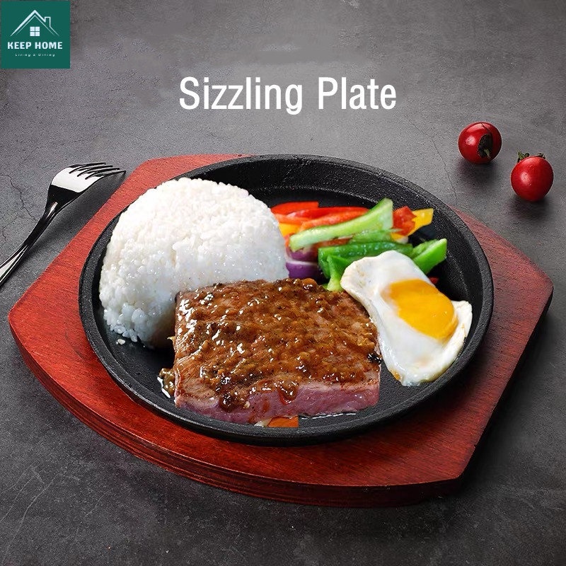 Keep Home Sizzling Plate Sisig Plate Cast Iron Wood Base Steak Grill ...