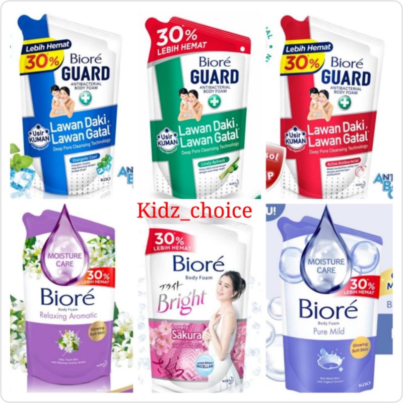 Biore Body Wash Foam Liquid Soap 800ml Refill Guard Active