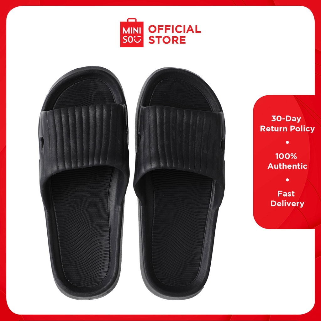 MINISO Classic Stripe Men's Bathroom Slippers Black 4142 Shopee