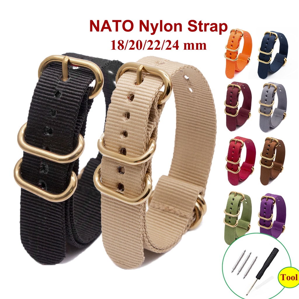 Nato Strap Canvas Watch Band Strap 18mm 20mm 22mm 24mm Woven Nylon Fabric Watchband One Loop Belt Gold Buckle Watch Accessories Bracelets with GOLD clasp Wristband Accessories Shopee Philippines