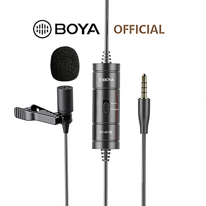 BOYA BYM1S Lavalier Microphone With Battery Powered By Devices For Camera Laptop Smartphones