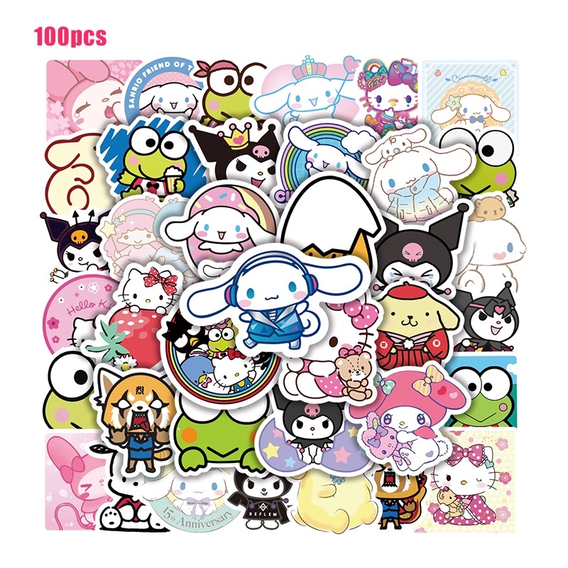 Kuromi Sanrio 100pcs Melody Waterproof Reusable Sticker Decor Luggage