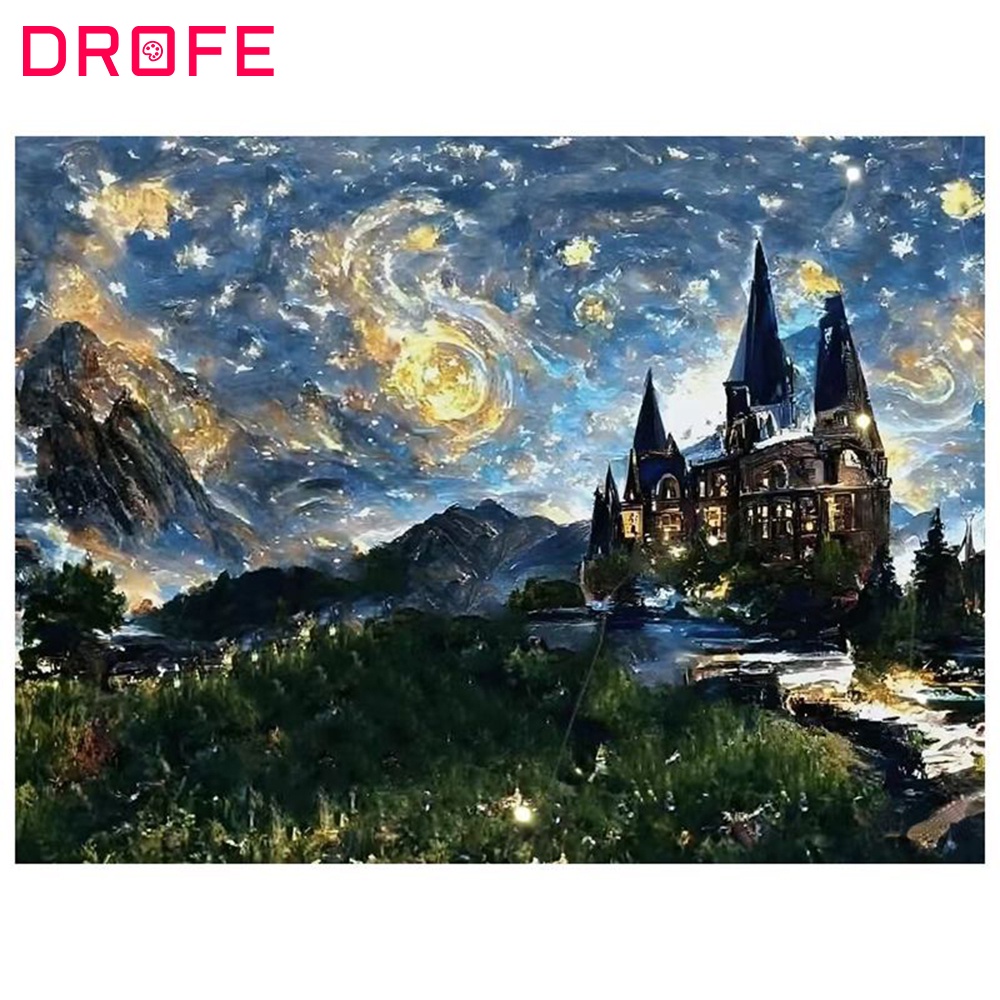 DROFE Paint By Numbers Starry Sky Hogwarts Castle Fantasy Decorative ...