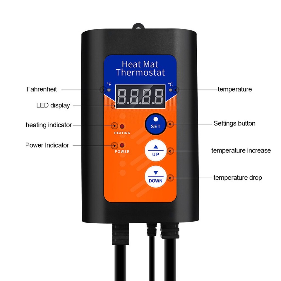 Heating Mat Thermostat Reptile Digital Temperature Controller Plant Pet ...