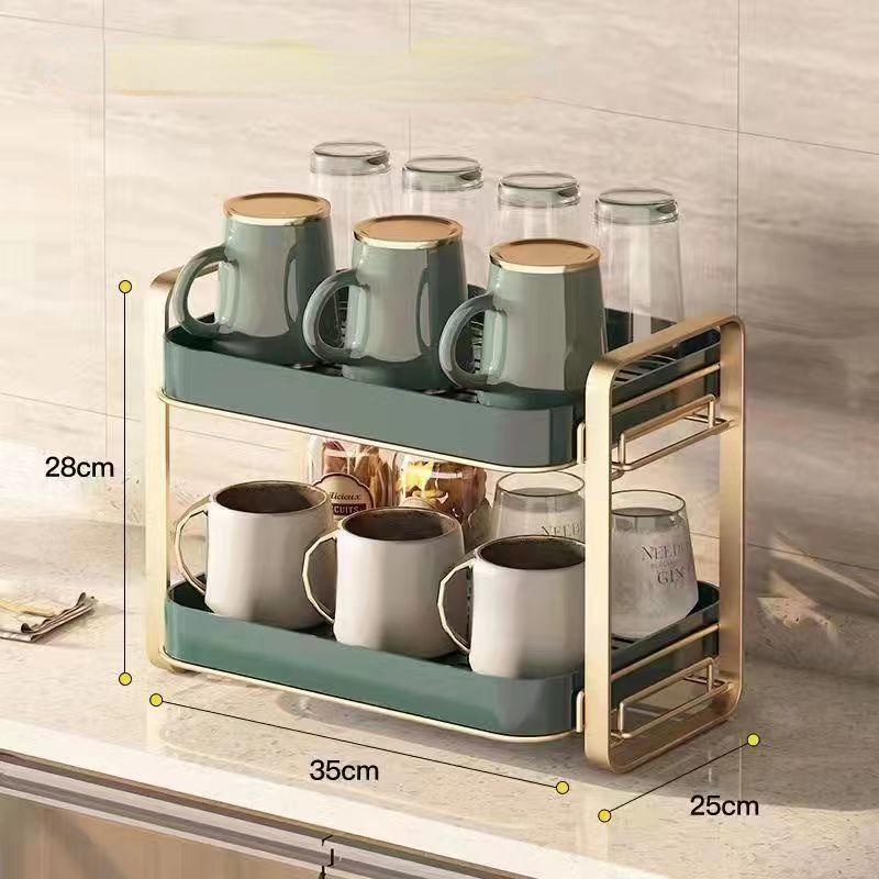 2-Tier Cups Mugs Drying Rack with Drain Tray , Kitchen Storage ...