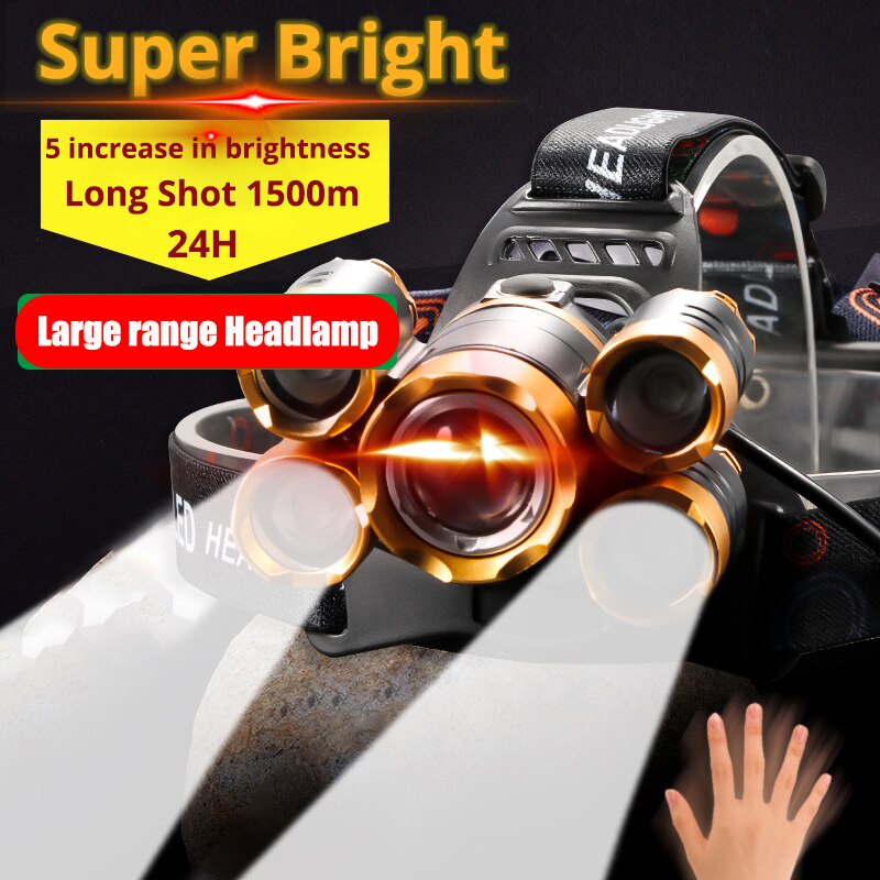 5 LED Sensor headlight Headlamp Rechargeable Powerful flashlight led ...