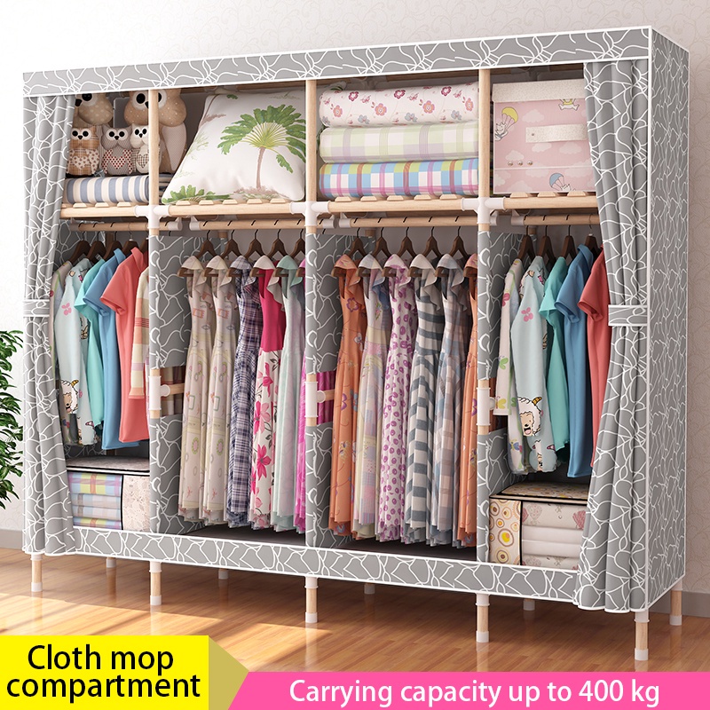 Simple Wardrobe Solid Wood Frame Curtain Cloth Capsule Assembly Small