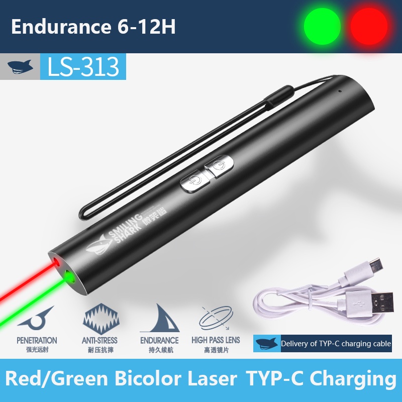 Smiling Shark 2in1 Laser Pointer Green Red Light Pen Portable Powerful ...