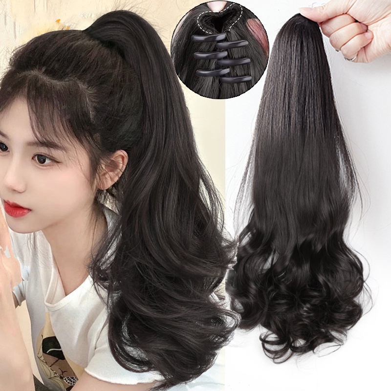 YOUJ Long Curly Wig Natural Women Hair Wig Claw Clip Ponytail Hair