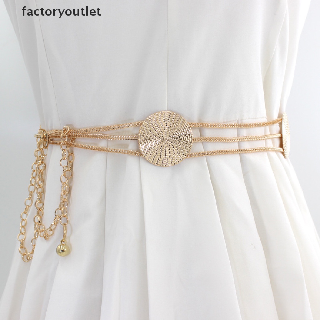 FCPH Elegant Round Metal Belt For Women Retro Gold Chain Long Belts