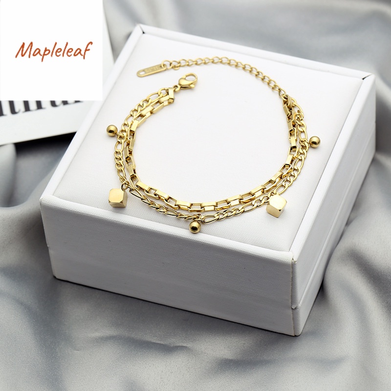 18K Gold Double Layer Bracelet with Crystals
