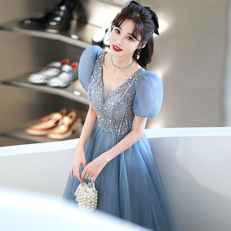 Korean Blue Bridesmaid Dress Elegan Gown Civil Wedding Evening Dinner Dresses 27 Shopee Philippines