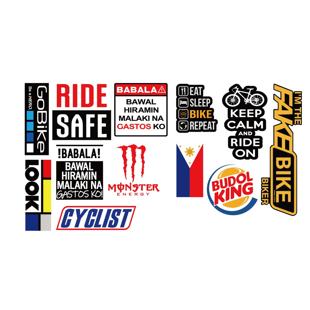 12PCS/SETS Bike Sticker Decoration Accessories CYCLIST BABALA RIDE SAFE ...