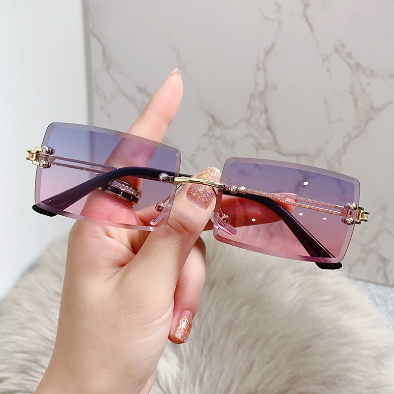 Frameless Rimless Rectangle Sunglasses for Woman Small Square Frame ...