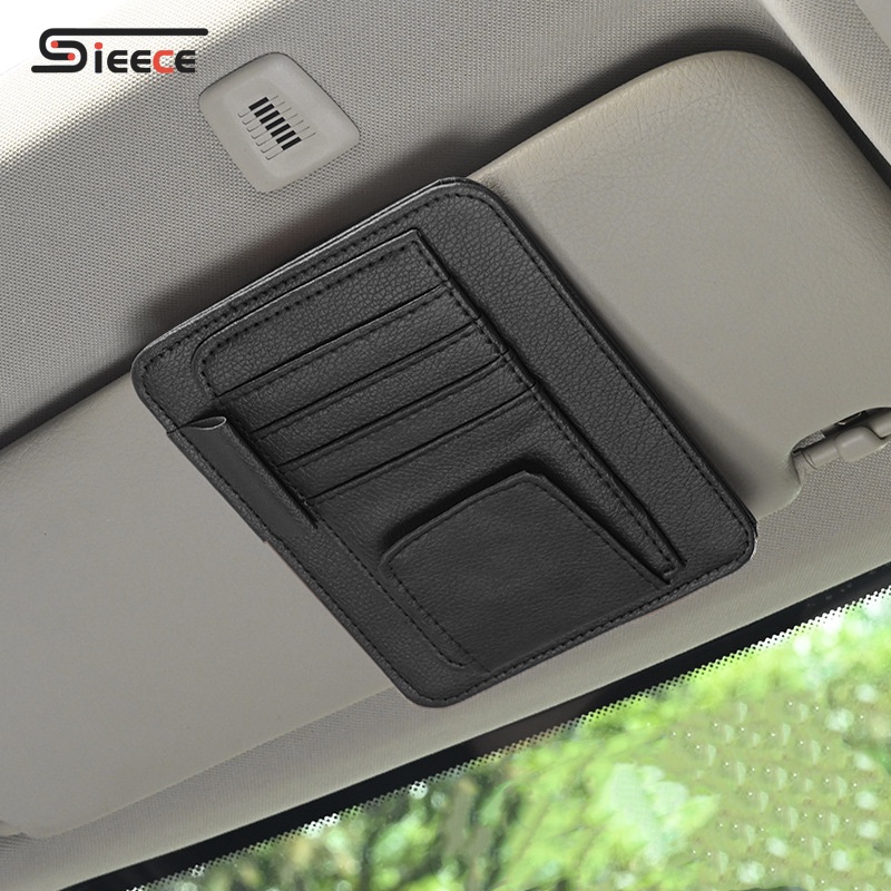 Sieece Car Sun Visor Organizer Leather Visor Card Pen Bill Holder