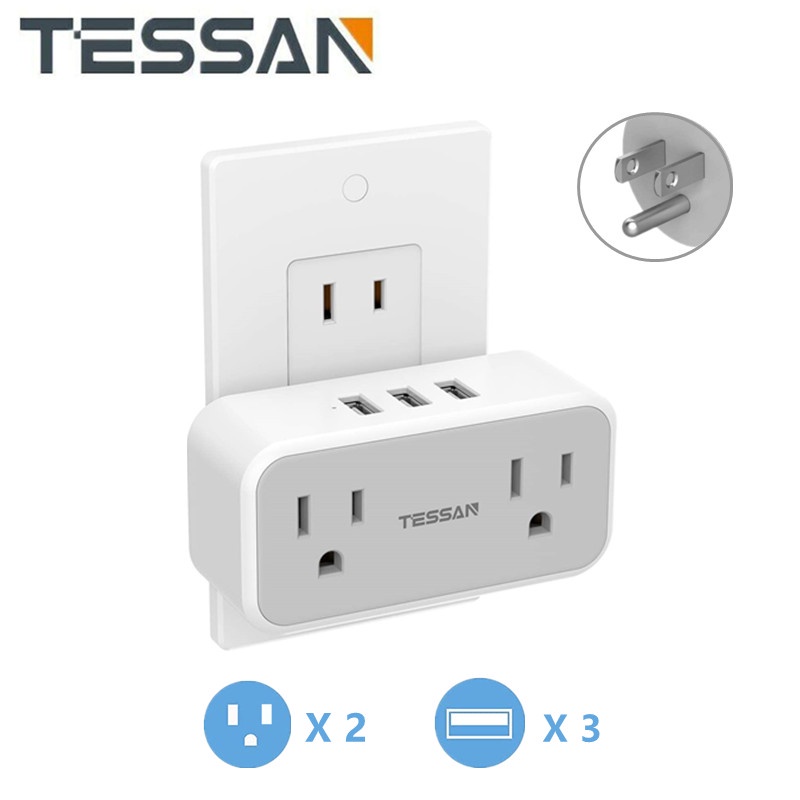 TESSAN 3 Prong Power Adapter Outlet Extender Extension Socket with USB