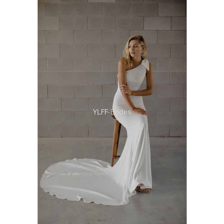 YLFF-Brides One Shoulder Soft Satin wedding Dress Mermaid Boho Simple ...