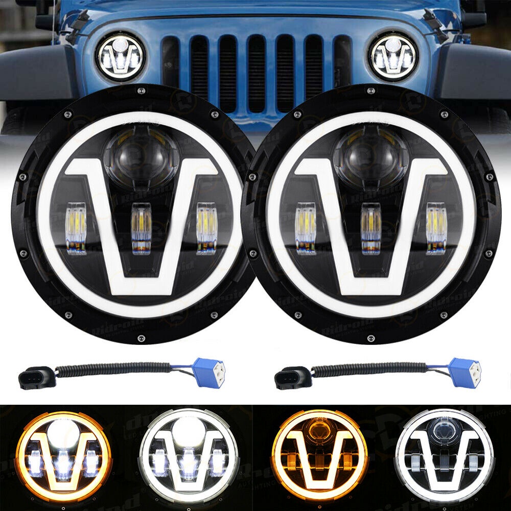2PCS 7inch Round 500W LED Halo Headlights with White Daytime Running ...