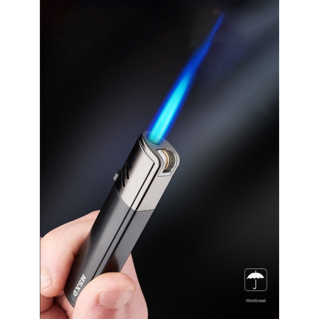 Inflatable grinding wheel lighter metal windproof blue flame lighter