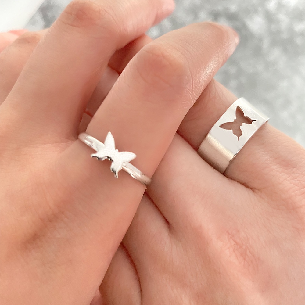 2Pcs/Set Punk Butterfly Rings Fashion Couple Ring Jewelry | Shopee ...