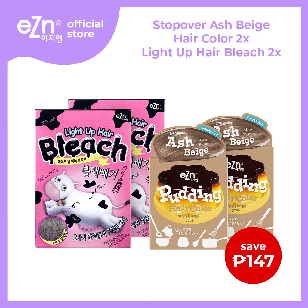 eZn Pudding Hair Color 2 pc Stopover Ash Beige with 2 pc Light Up