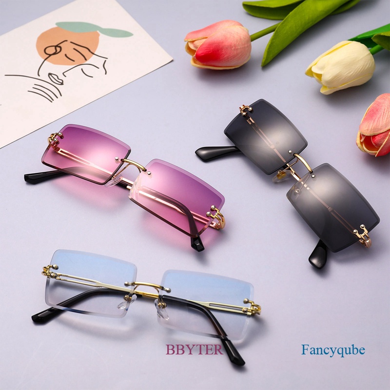 BBYTER Rimless Rectangle Sunglasses Tinted Lens Frameless Eyewear ...