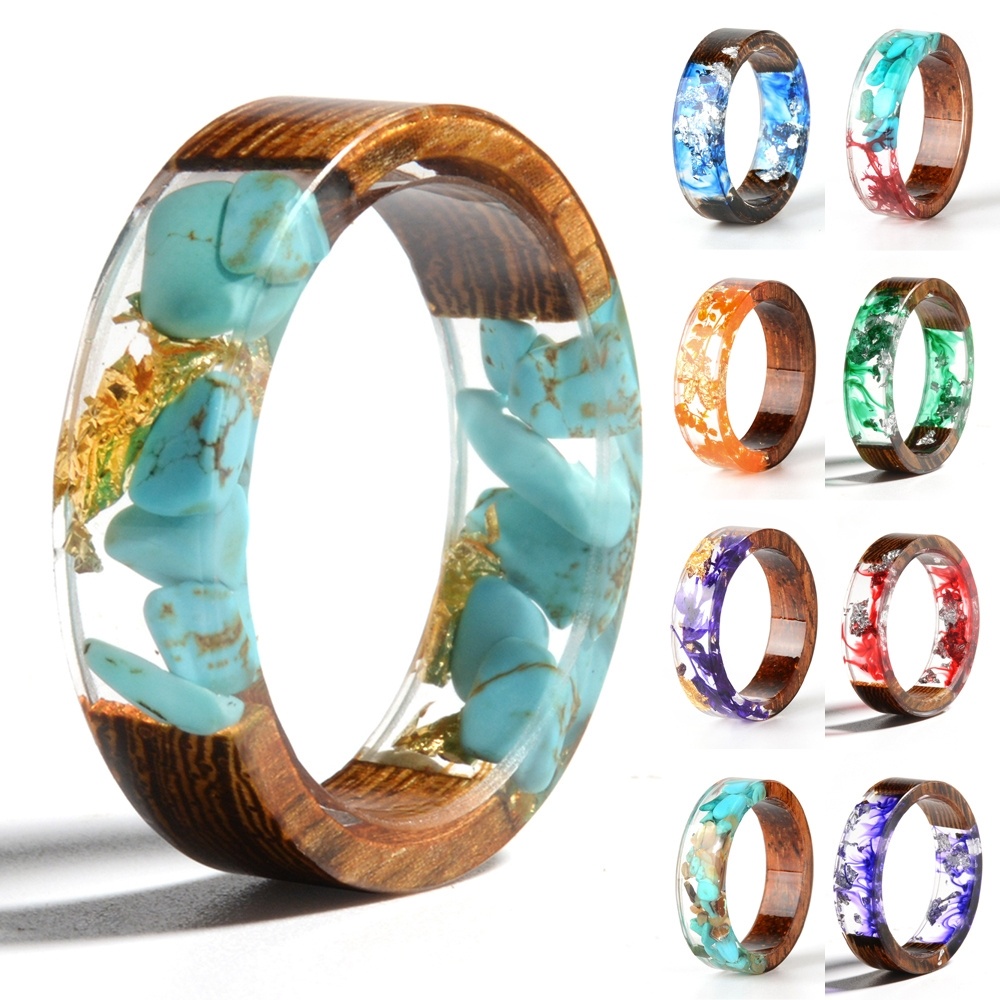 Wood Resin Ring Transparent Epoxy Resin Ring Fashion Handmade Dried ...