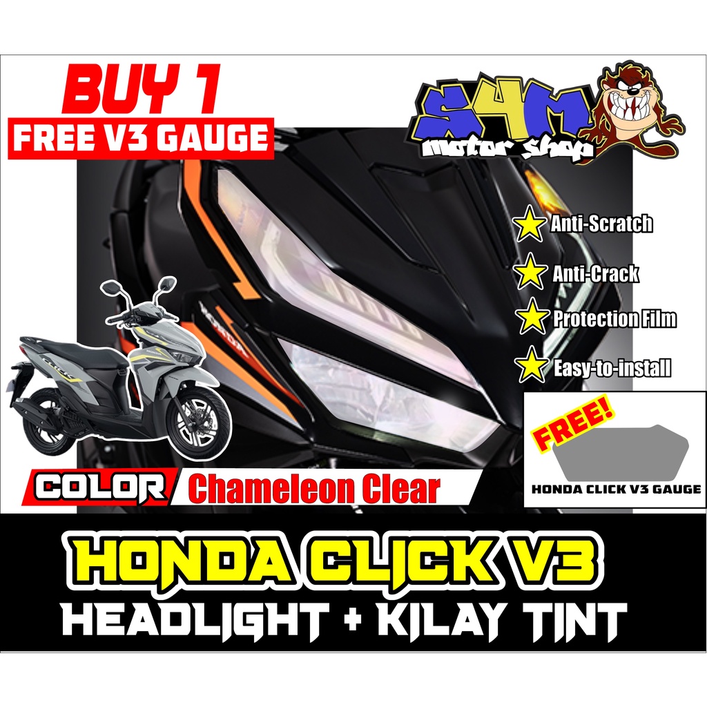 HONDA CLICK V3 HEADLIGHT + KILAY TINT (FREE V3 GAUGE PROTECTION ...