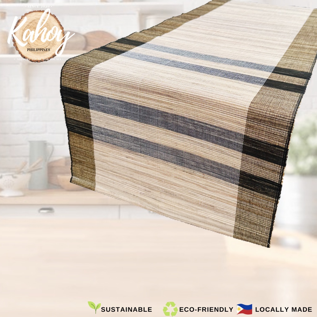 Handmade, handwoven textured Abaca table runner . Decorative table