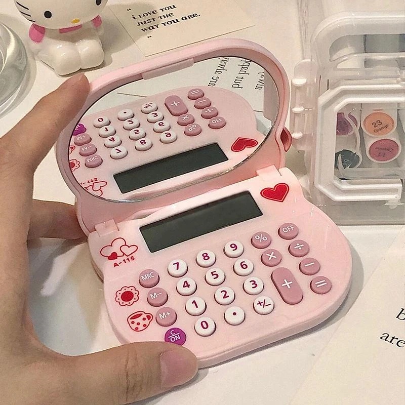 Kawaii 2 In 1 Hello Kitty Foldable Calculator with Portable Mirror for ...