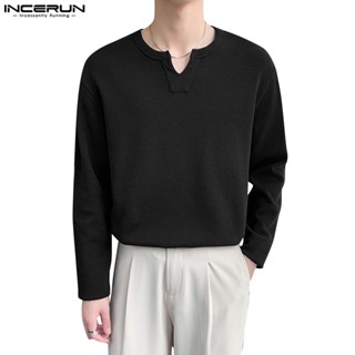 Incerun Men S Design V Neck Loose Knit Solid Color Bottom Shirt Long