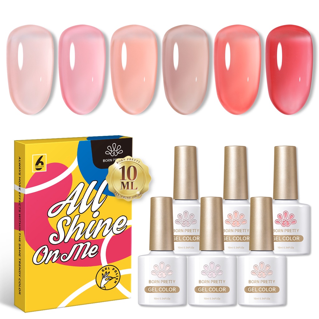 BORN PRETTY Gel Nail Polish Set Milky Jelly Nude Pink Color Gel Polish ...