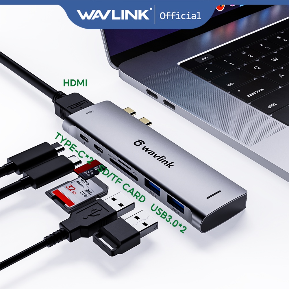 Wavlink 7 In 2 Usb-C Hub Mini Dock Compatible With Thunderbolt 3 Usb C ...