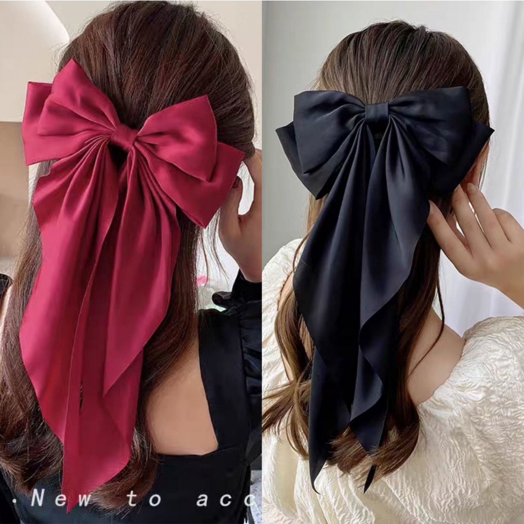 Elegant Bow Ribbon Hair Clip Fashion Simple Solid Satin Spring Clip ...