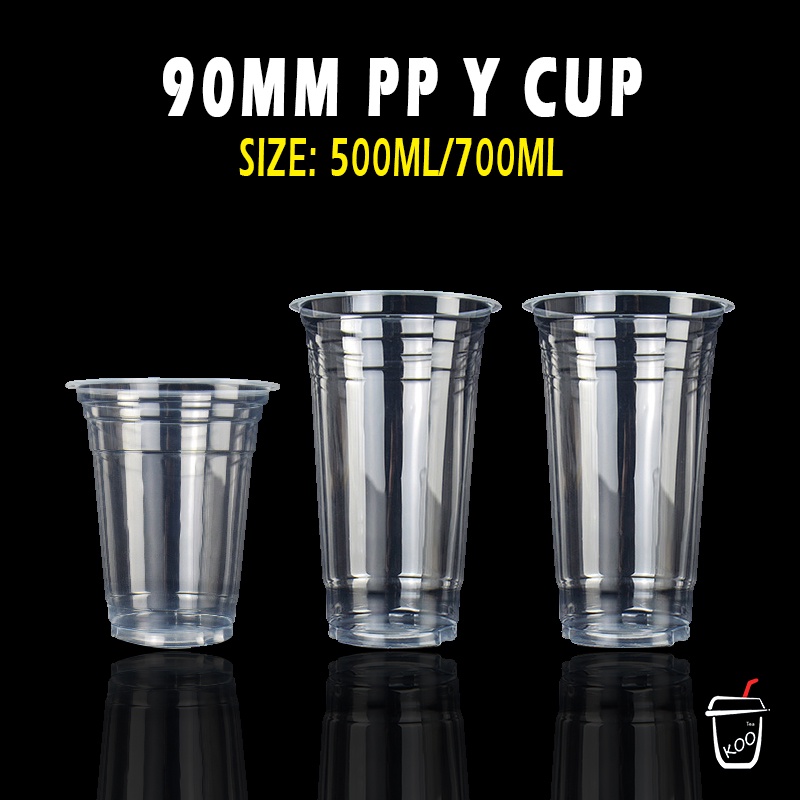 50pcs 90mm Milk Tea Cup Pp Y Cup Plastic Cup Milk Tea Juice With Lid 500ml700ml Shopee 0122