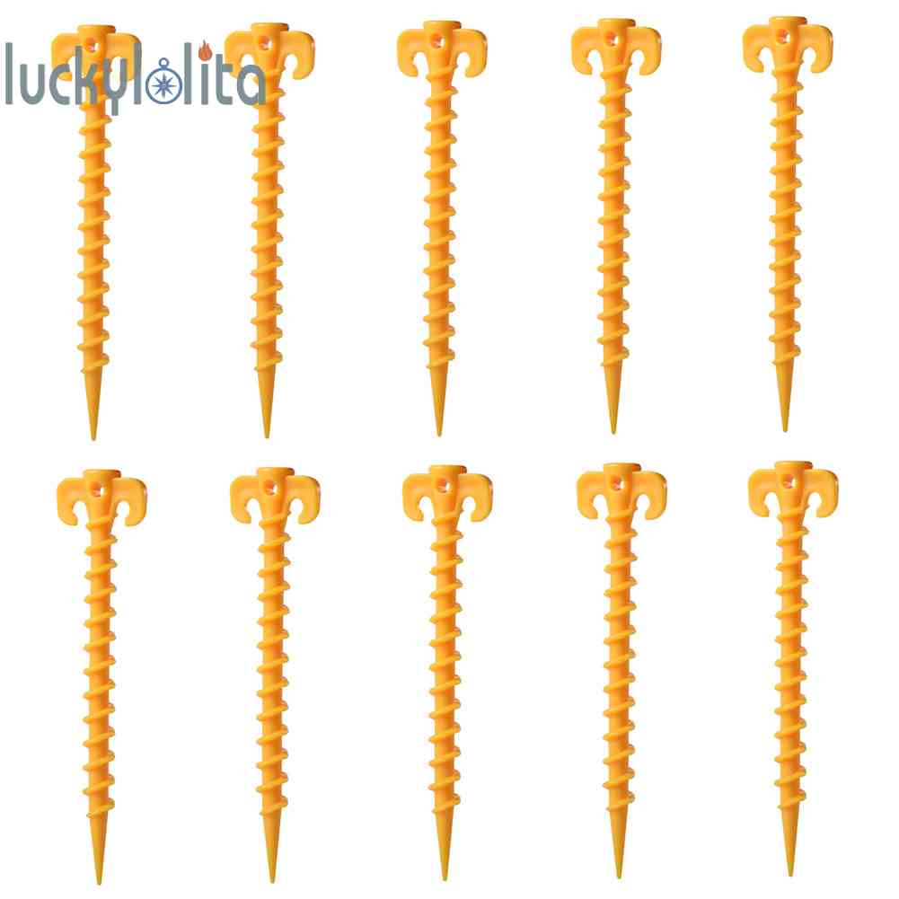 【Free Shipping】10pcs Ultralight Outdoor Camping Tent Pegs Stakes Nylon Spiral Nails Yellow